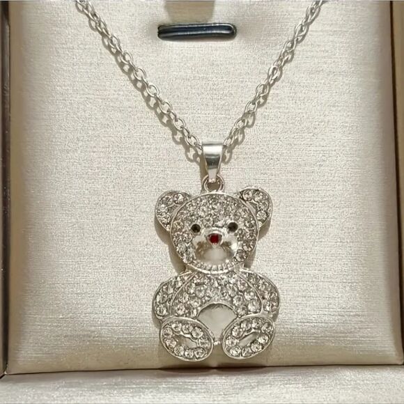 Cute Faux Diamond Bear Pendant Necklace - Picture 5 of 5